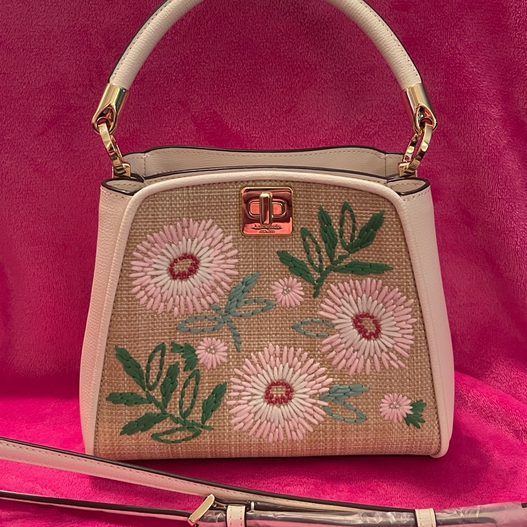 Kate Spade Floral Embroidered Beige And Pink Handbag